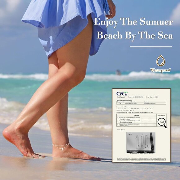 Sterling Silver Ankle Bracelets for Women,Gold Dainty Layered Waterproof Anklet - Picture 8 of 9